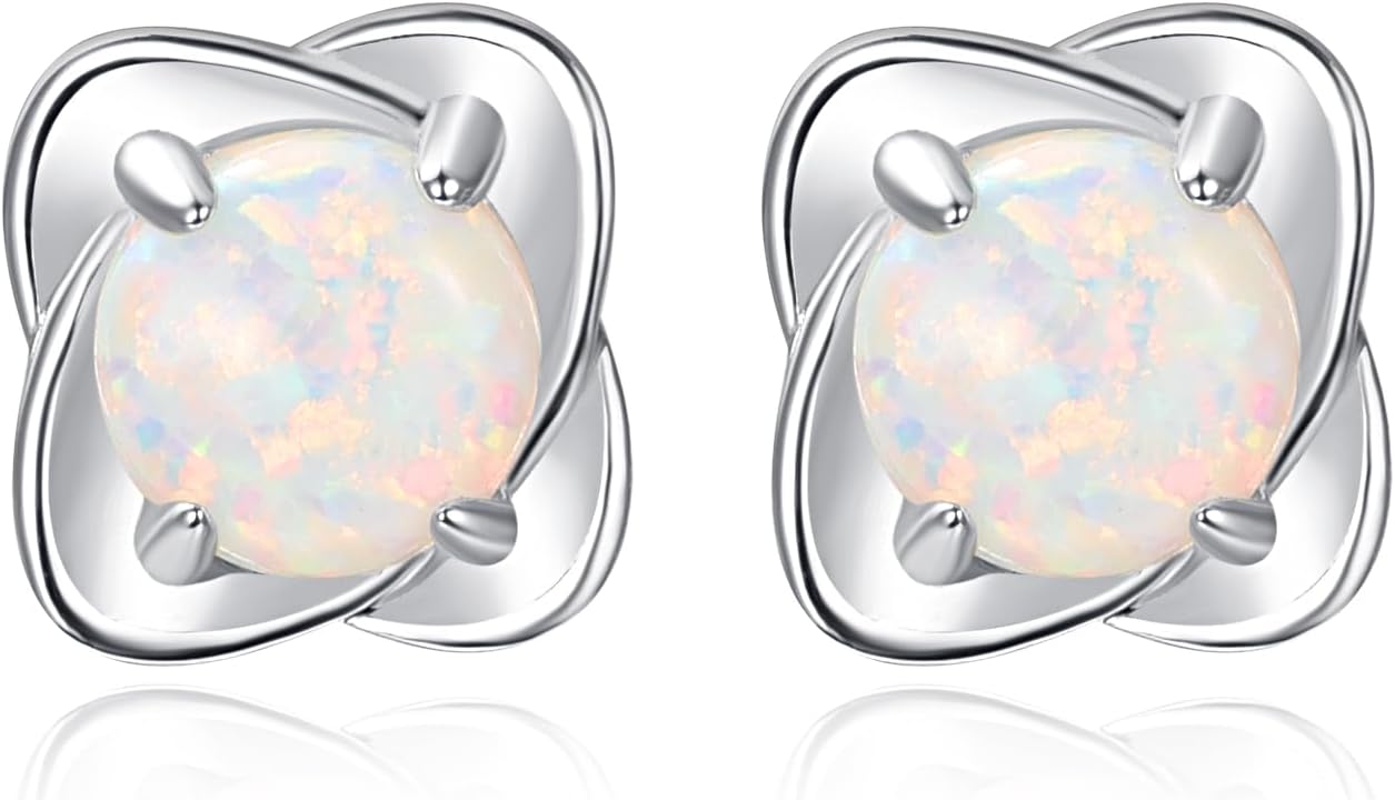 wholesale 925 Sterling Silver Opal Flower 4-Leaf Stud Earrings for Women - Christmas Gift-0-0