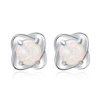 wholesale 925 Sterling Silver Opal Flower 4-Leaf Stud Earrings for Women - Christmas Gift-Four Leaf Clover