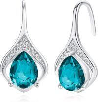 wholesale 925 Sterling Silver Birthstone Teardrop Leverback Dangle Earrings-aquamarine