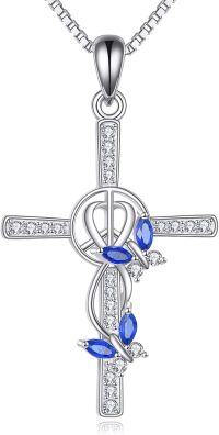 wholesale 925 Sterling Silver Blue Crystal Cross Pendant Necklaces for Women Girls  43cm Chain Length-cross