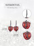 wholesale 925 Sterling Silver Heart-Shaped Red Crystal Skull Hand Dangle Earrings for Women - Gothic Halloween  Ideas-0-3