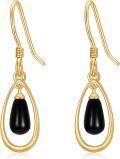 wholesale 14K Gold Teardrop Black Onyx Drop Earrings for Women - Valentines Day Gifts-0-0