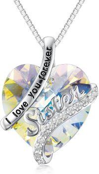 wholesale Sterling Silver Birthstone Sister Necklaces Heart Jewelry Gifts for Sister Birthday Anniversary Valentine s Day-04-Apr - Simulated Diamond