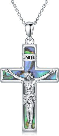 wholesale Sterling Silver Abalone Shell Cross Necklace Christian Gift for Women-Jesus