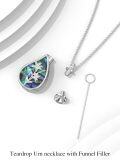 wholesale 925 Sterling Silver Teardrop Cremation Jewelry for Ashes with Abalone Shell Birth Flower Urn Necklace w/Funnel Filler Memorial Keepsake Jewelry for Women-0-6