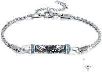 wholesale 925 Sterling Silver Turquoise Inlay Paw Print Angel Wing Memorial Bracelet with Funnel and Spoon Set for Pet Ashes-Pet Wing
