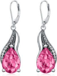 wholesale 925 Sterling Silver Crystal Vintage Teardrop Oxidized Leverback Earrings 14 10mm-Pink