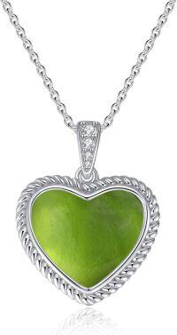 wholesale  Sterling Silver Gemstone Heart Necklace for Women Gift for Her Mom Wife -Peridot-Aug.
