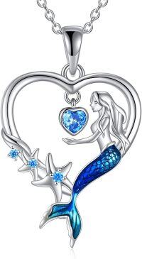 wholesale 925 Sterling Silver Heart-Shaped Mermaid and Starfish Pendant Necklaces for Women-Mermaid