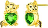wholesale 925 Sterling Silver Birthstone Tiger Holding Heart Stud Earrings for Women-August
