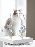 wholesale 925 Sterling Silver Cat in the Moon with Star Charm Dangle Earrings-0-4