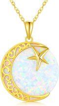 wholesale 14K Gold Opal Crescent Moon & Star Pendant Necklace for Women - 16 Chain-0-0
