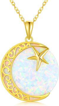 wholesale 14K Gold Opal Crescent Moon & Star Pendant Necklace for Women - 16 Chain-Moon and Star