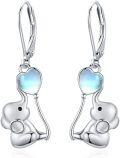 wholesale 925 Sterling Silver Moonstone Elephant Dangle Earrings for Women Girls  4cm Long-0-0