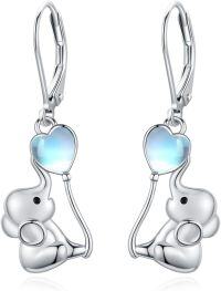 wholesale 925 Sterling Silver Moonstone Elephant Dangle Earrings for Women Girls  4cm Long-Elephant