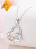 wholesale 925 Sterling Silver Rose Gold Plated Girl and Cat in Heart Shape Pendant Necklace for Women-0-2