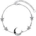 wholesale 925 Sterling Silver Moonstone & CZ Adjustable Bracelet with Stars and Crescent Moon Charm for Women-0-0