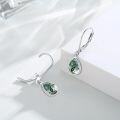 wholesale 925 Sterling Silver Teardrop Moss Agate Drop Earrings with Feather Design Leverbacks for Women-0-1