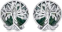 wholesale 925 Sterling Silver Green Agate Tree Of Life Stud Earrings for Women -5-Tree of Life-Moss Agate