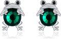 wholesale 925 Sterling Silver Frog Stud Earrings with Green Crystal Animal s for Women-0-0