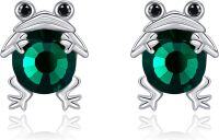 wholesale 925 Sterling Silver Frog Stud Earrings with Green Crystal Animal s for Women-Frog