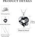 wholesale 925 Sterling Silver Heart-Shaped Rose and Skull Charm Necklace with Black Crystals-0-2