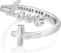 wholesale 925 Sterling Silver Christian Faith Ring Adjustable Religious Jewelry Valentine s Gift for Her-C-Love