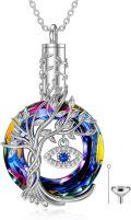 wholesale 925 Sterling Silver Rainbow Crystal Tree of Life Evil Eye Urn Keepsake Locket Necklace for Ashes Memorial Jewelry 24 Chain Included-0-0