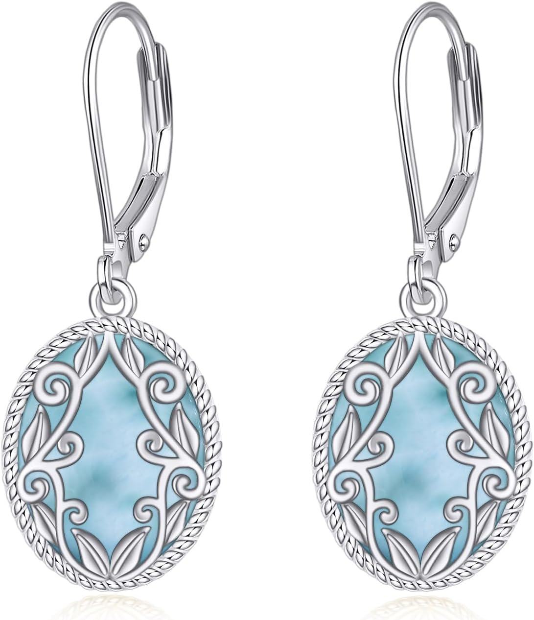 Sterling Silver Celtic Teardrop Filigree Earrings Jewelry Gifts for Women-Larimar Oval Earrings