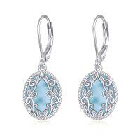 wholesale 925 Sterling Silver Celtic Teardrop Filigree Earrings Jewelry Gifts for Women-Larimar Oval Earrings