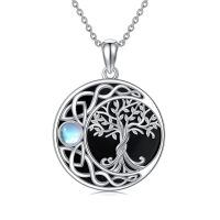 wholesale 925 Sterling Silver Celtic Tree Of Life Necklace With Moonstone-Obsidian Tree of Life