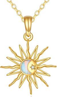 wholesale 14K Gold Opal Moonstone Starburst Pendant Necklace for Women-Sun Moon Star