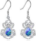 wholesale  Sterling Silver & Abalone Spider Drop Earrings for Women, Punk Rock Gothic Jewelry, Halloween Gift, 34x14.3mm-0-0