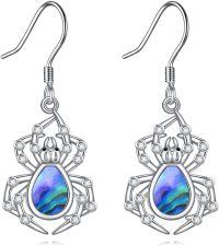 wholesale  Sterling Silver & Abalone Spider Drop Earrings for Women, Punk Rock Gothic Jewelry, Halloween Gift, 34x14.3mm-06-Abalone Shell Spider Earrings