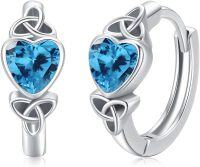 wholesale 925 Sterling Silver Blue Crystal Heart Huggie Hoop Earrings for Women-0964E