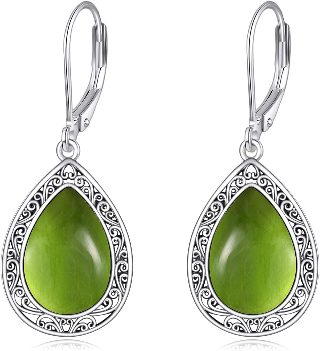 Sterling Silver Moonstone Lapis Lazuli Peridot Amethyst Teardrop Dangle Earrings-0-1