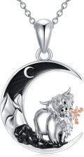 wholesale 925 Sterling Silver Crescent Moon with Wolf and Rose Necklace-0-0