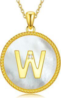 wholesale Gold 925 Sterling Silver Mother of Pearl Initial W Pendant Necklace for Women-Letter W