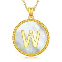 wholesale Gold 925 Sterling Silver Mother of Pearl Initial W Pendant Necklace for Women-Letter W