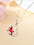 wholesale 925 Sterling Silver Red Cardinal Bird in Heart Pendant Necklace-0-4