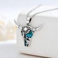 wholesale 925 Sterling Silver Turquoise Western Cow Skull with Cactus Pendant Necklace for Women-0-2