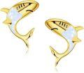 wholesale 925 Sterling Silver Shark Shape White Synthetic Opal Studs for Women Girls Gifts -0-0