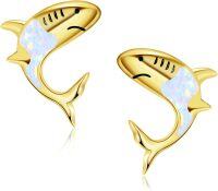 wholesale 925 Sterling Silver Shark Shape White Synthetic Opal Studs for Women Girls Gifts -Shark-Gold