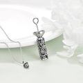 wholesale 925 Sterling Silver Black Enamel Floral Cylinder Keepsake Pendant with Chain and Funnel Set - 3D Flower Design Memorial Jewelry for Ashes (Women's)-0-3