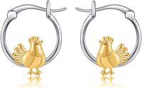 wholesale 925 Sterling Silver Gold Plated Hen Charm Hoop Earrings for Women Girls Mothers Day Gift-Chicken-gold