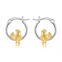 wholesale 925 Sterling Silver Gold Plated Hen Charm Hoop Earrings Wholesale for Women Girls Mothers Day Gift-Chicken-gold