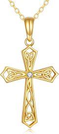wholesale 14K Gold Celtic Knot Cross Necklace with Diamond Accent - Religious Fine Jewelry for Women-0-0