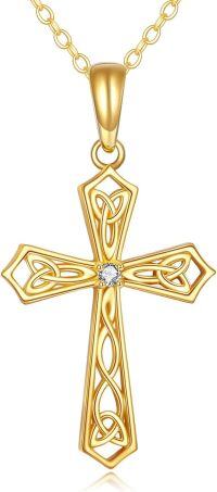 wholesale 14K Gold Celtic Knot Cross Necklace with Diamond Accent - Religious Fine Jewelry for Women-01-Celtic Cross Necklace