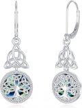 wholesale 925 Sterling Silver Celtic Knot Tree of Life Drop Dangle Leverback Earrings with Abalone Shell Centerpiece-0-0