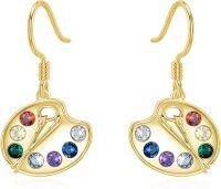 wholesale 925 Sterling Silver Paint Palette Drop Earrings with Multi-Colored Stones and Hooks-Gold